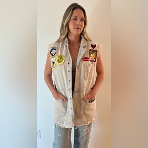 Upcycled One Teaspoon Romper turned patchwork vest, one of a kind